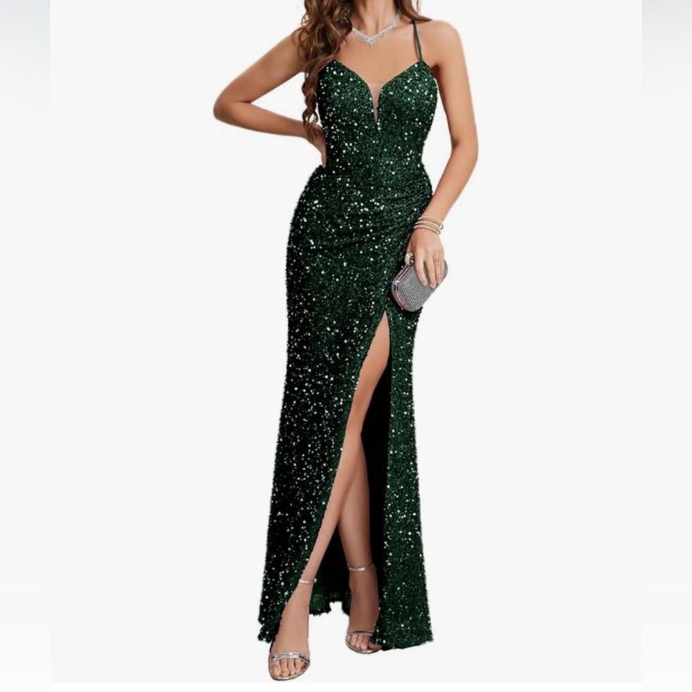 Evening dress, small forest green